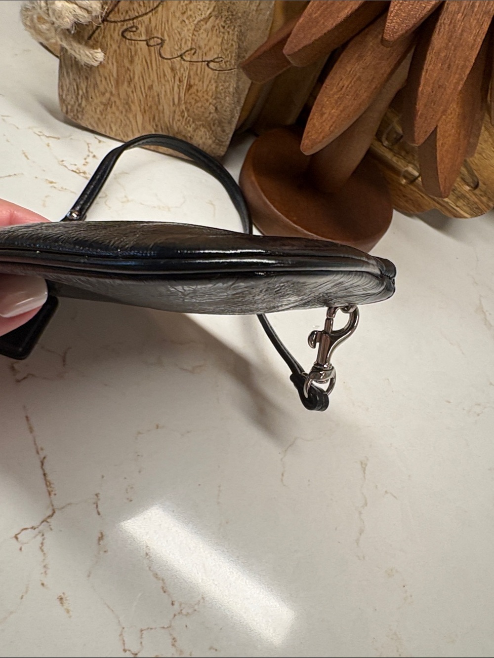 Coach Glazed Black Leather Wristlet - Picture 6 of 7